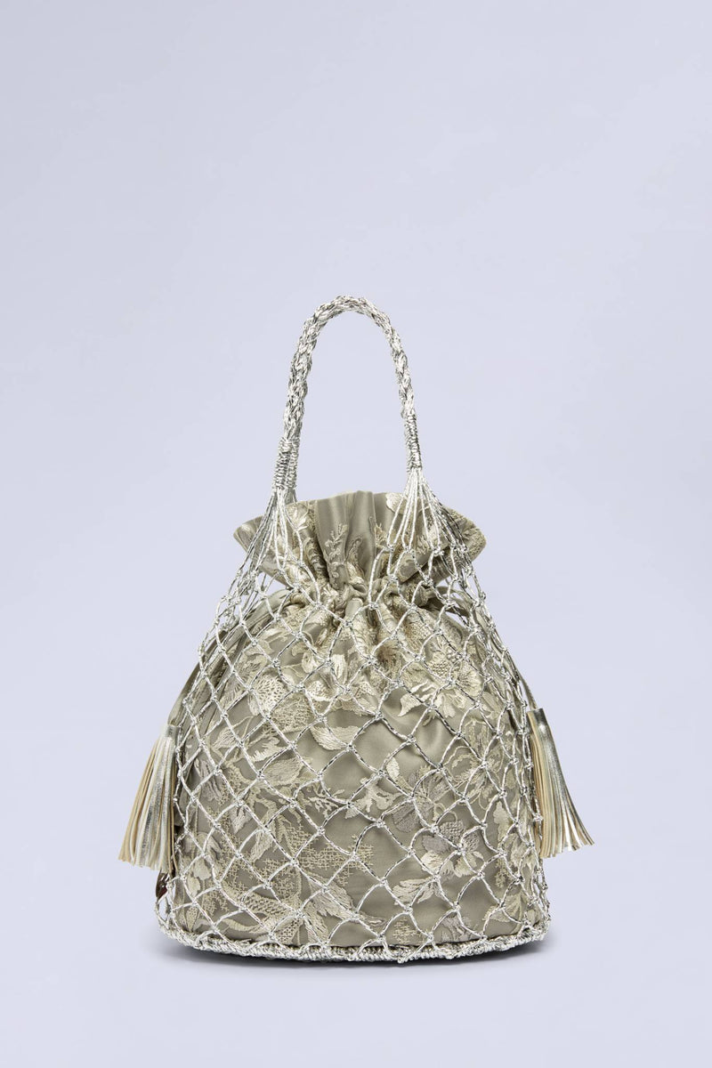 Elegant Bucket Bag with silver leather netting Caila I Antonio Marras
