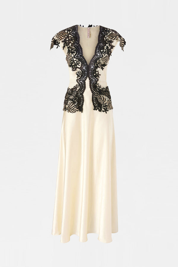 Ecru Lace-Trim Long Dress
