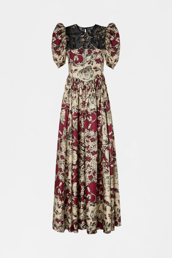 Silk Dress With Foulard Print And Embroidered Insert