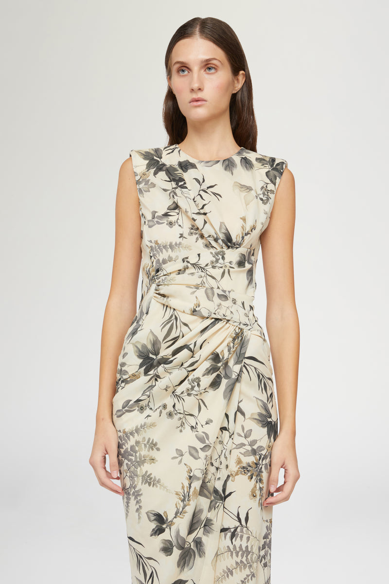 Sleeveless Midi Dress with draping and Floral Print Antonio Marras