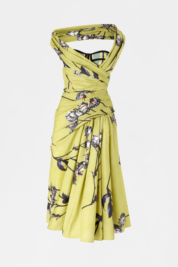 Lime Floral Bustier Midi Dress