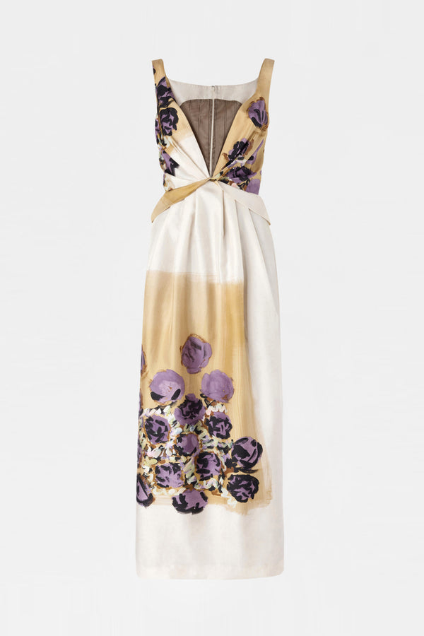 Painted Floral Silk Midi Dress