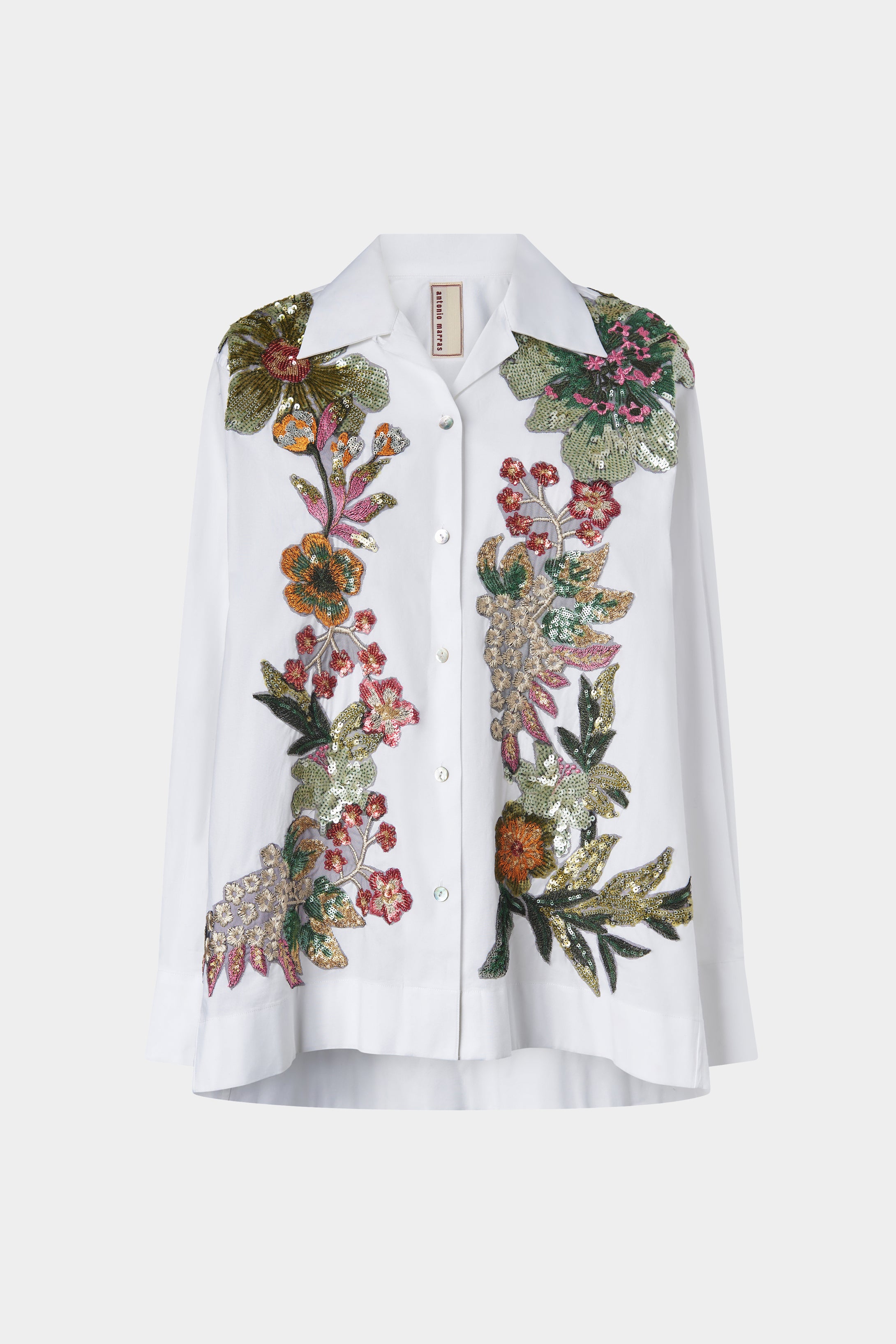 White Cotton Shirt with Floral Embroidery