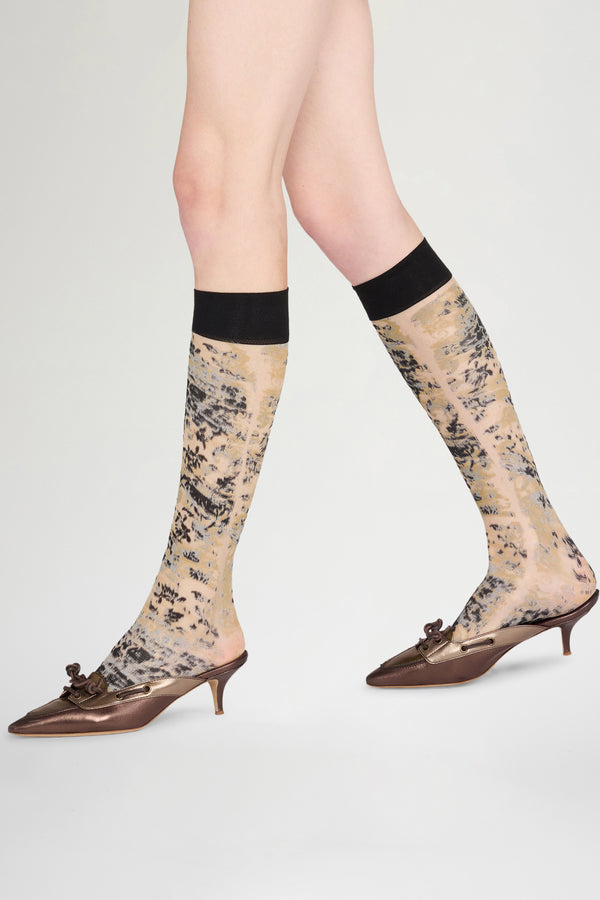 Beige Toile Printed Socks