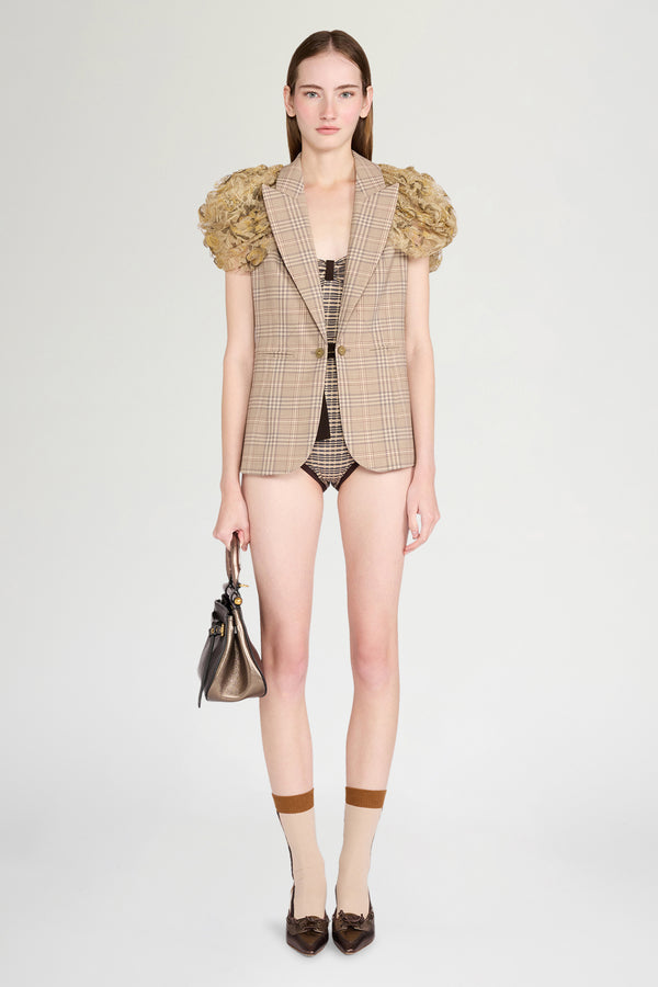 Blazer Smanicato con Spalle in Pizzo