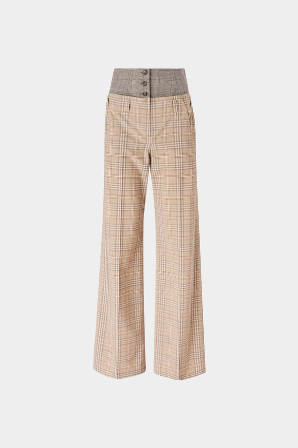 Pantaloni Bustier Tartan Beige