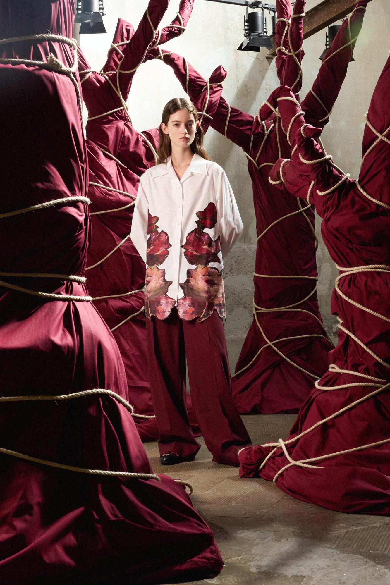 Burgundy Wide-Leg Trousers