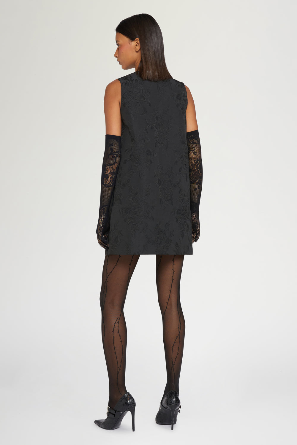 Jacquard Mini Dress with Floral Embroidery