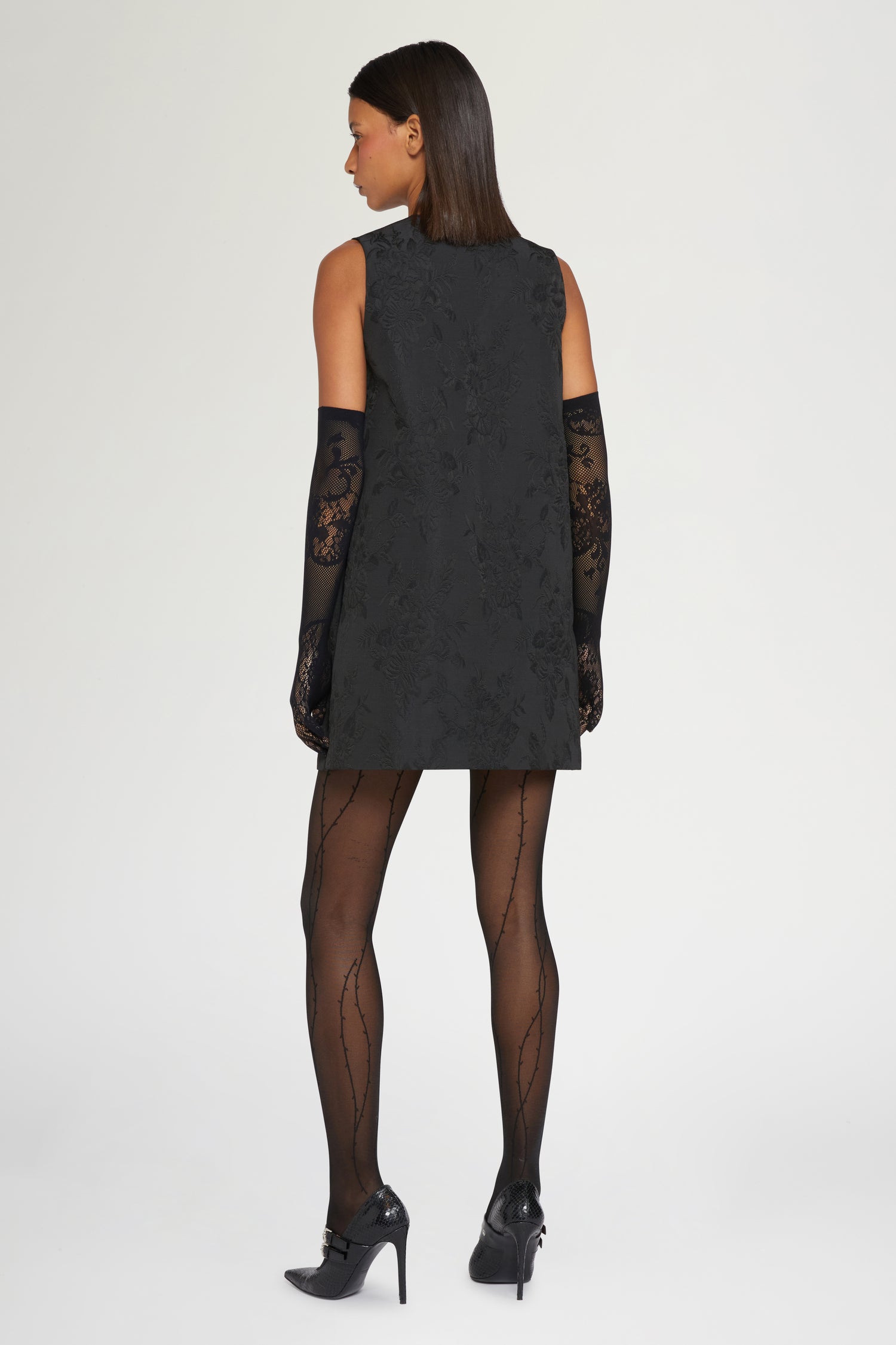 Abito Mini Jacquard con Ricamo Floreale