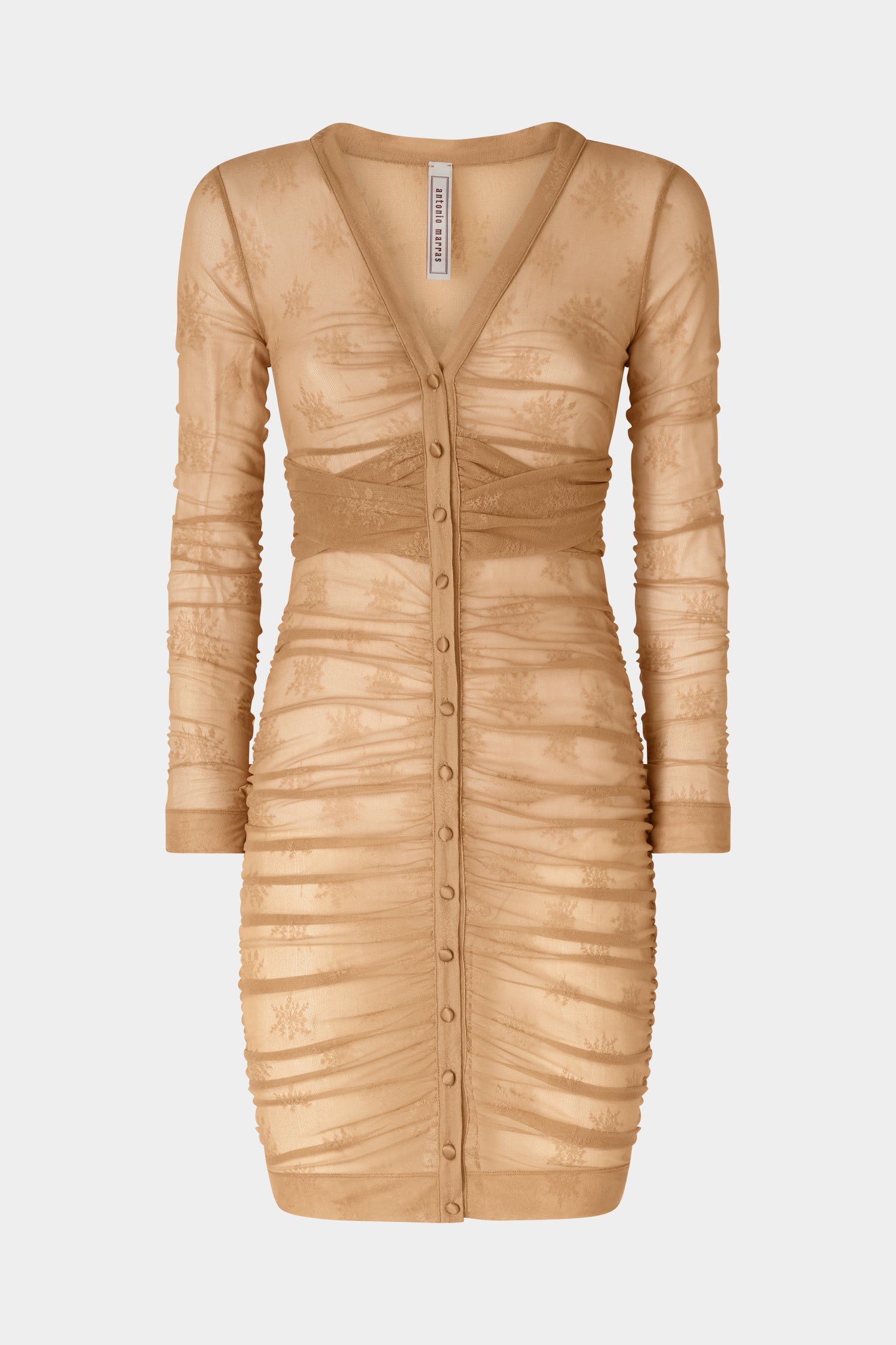Abito Beige Elasticizzato in Pizzo