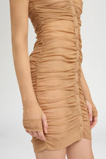 Abito Beige Elasticizzato in Pizzo