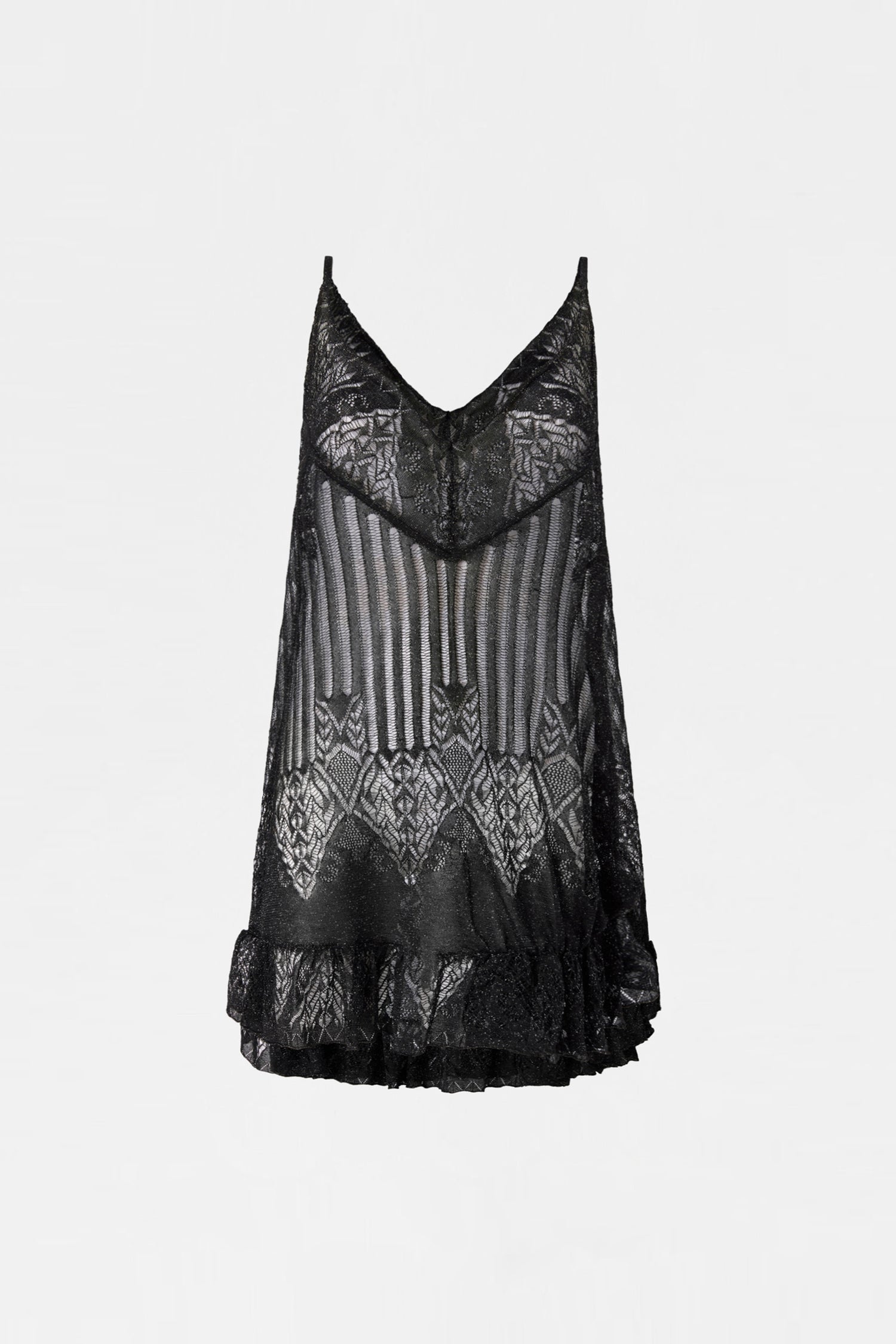 Black Lurex Lace Slip Dress
