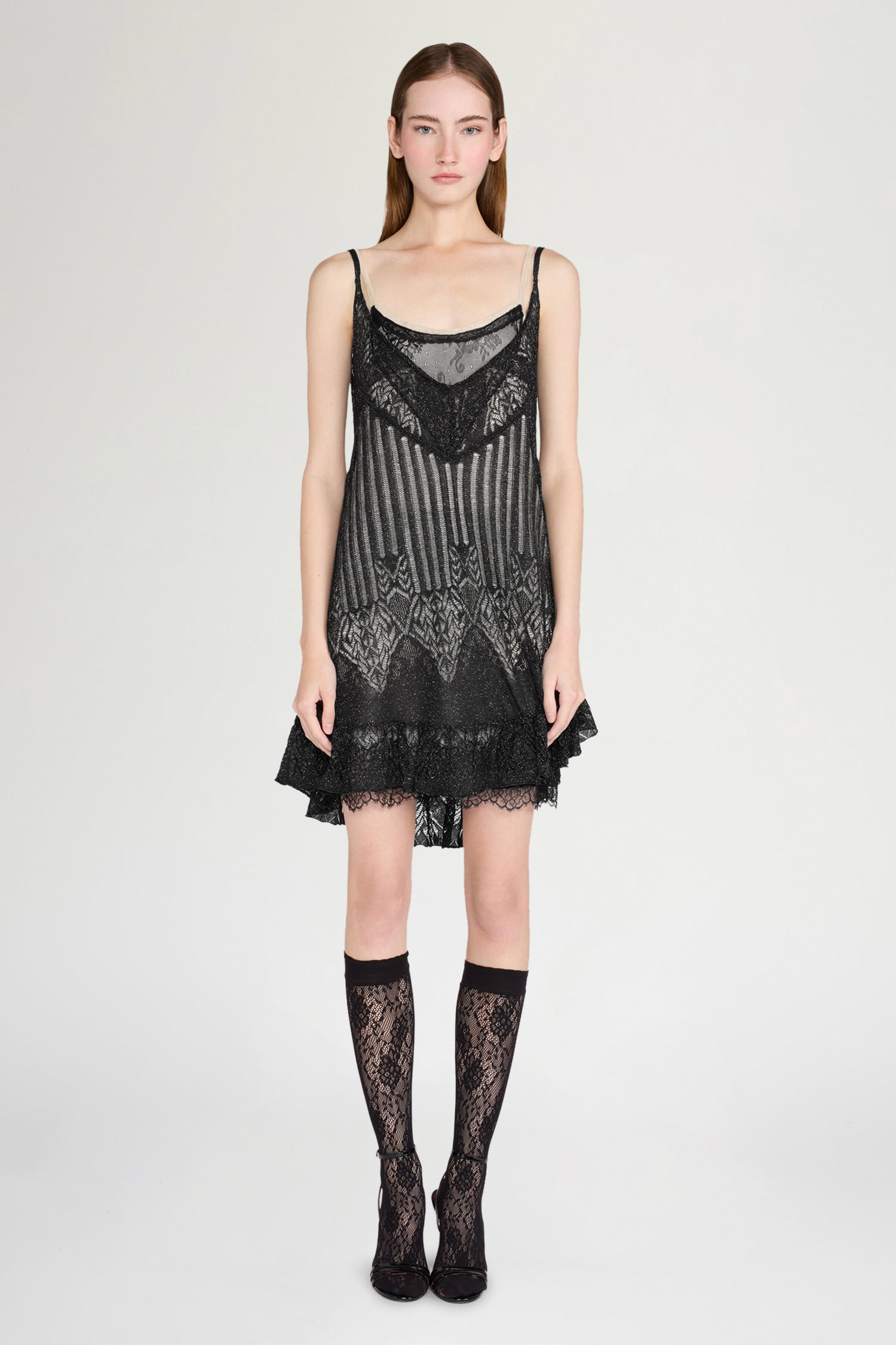 Black Lurex Lace Slip Dress
