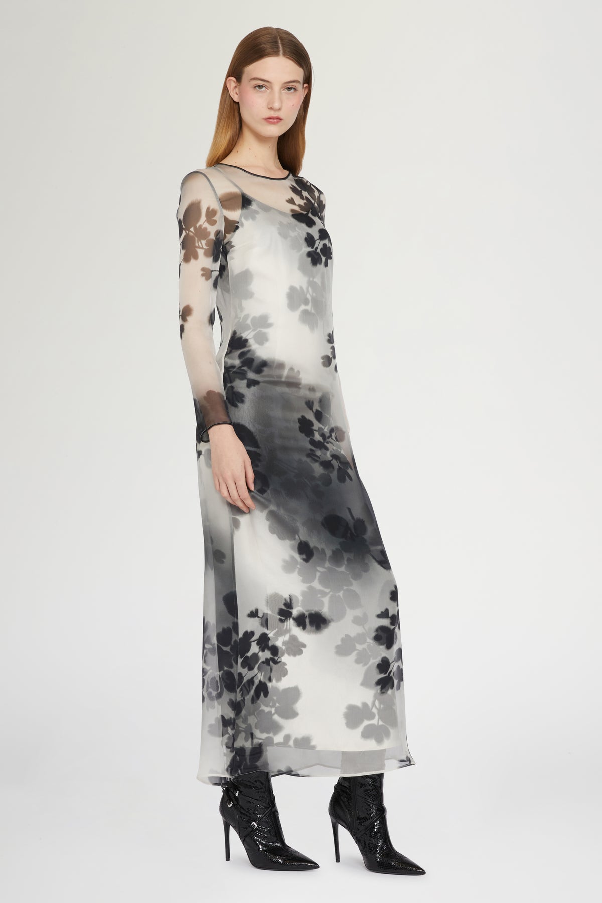Black & White Long Silk Dress