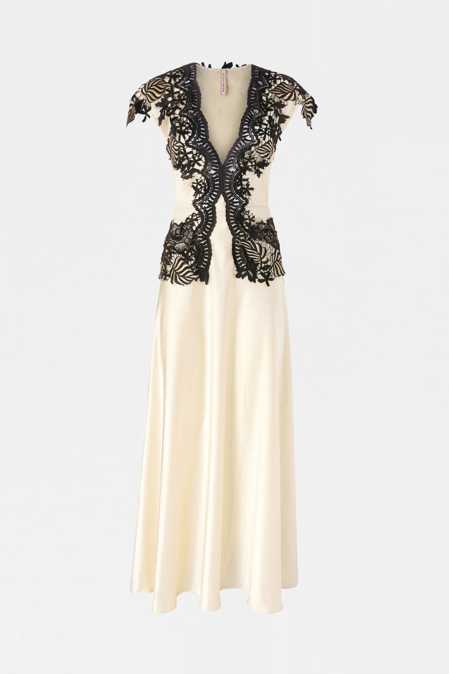 Ecru Lace-Trim Long Dress