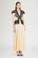 Ecru Lace-Trim Long Dress