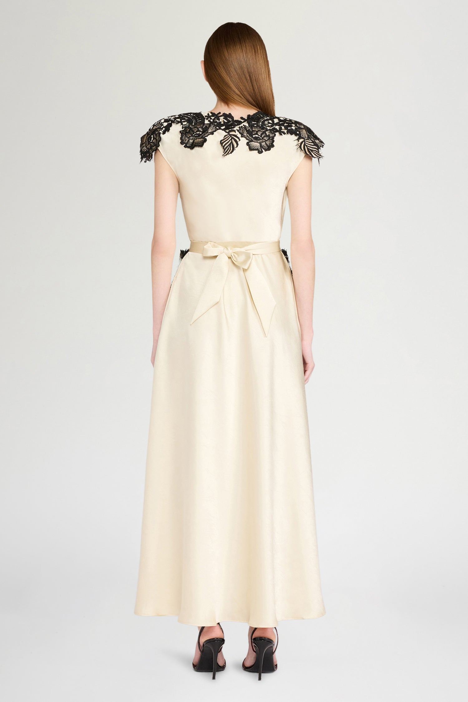 Ecru Lace-Trim Long Dress