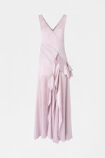 Long Silk  Satin Ruffled Dress