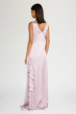 Long Silk  Satin Ruffled Dress