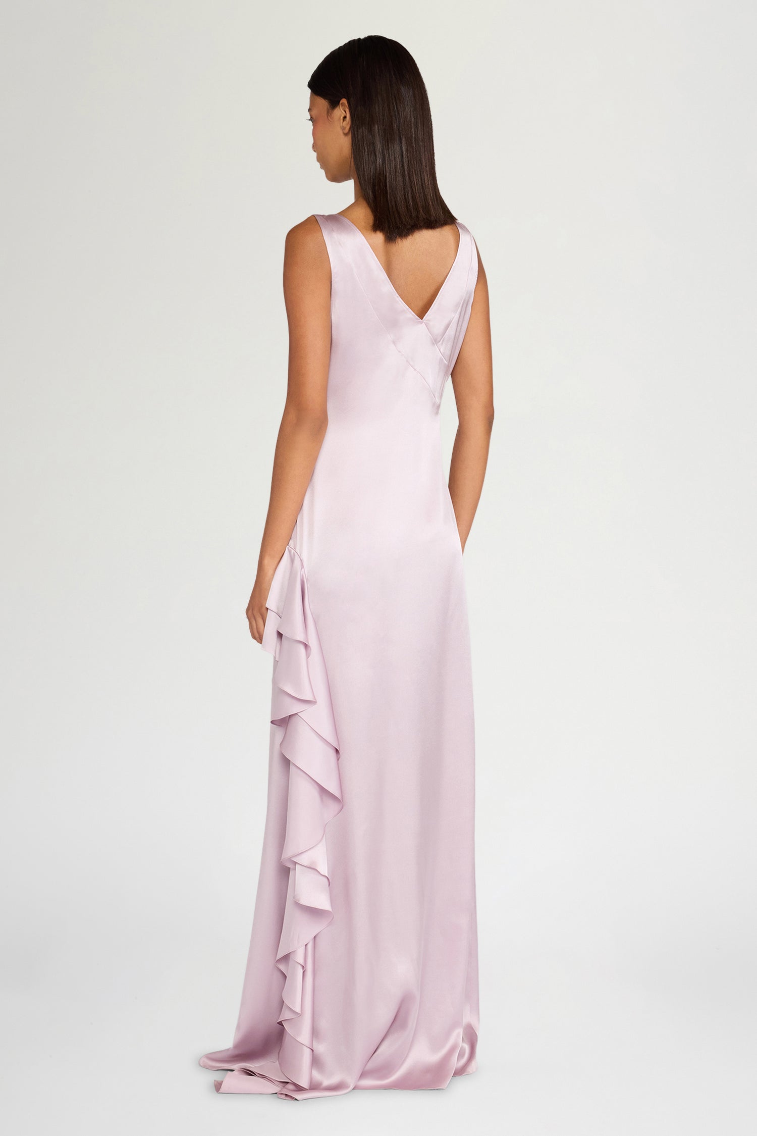 Long Silk  Satin Ruffled Dress
