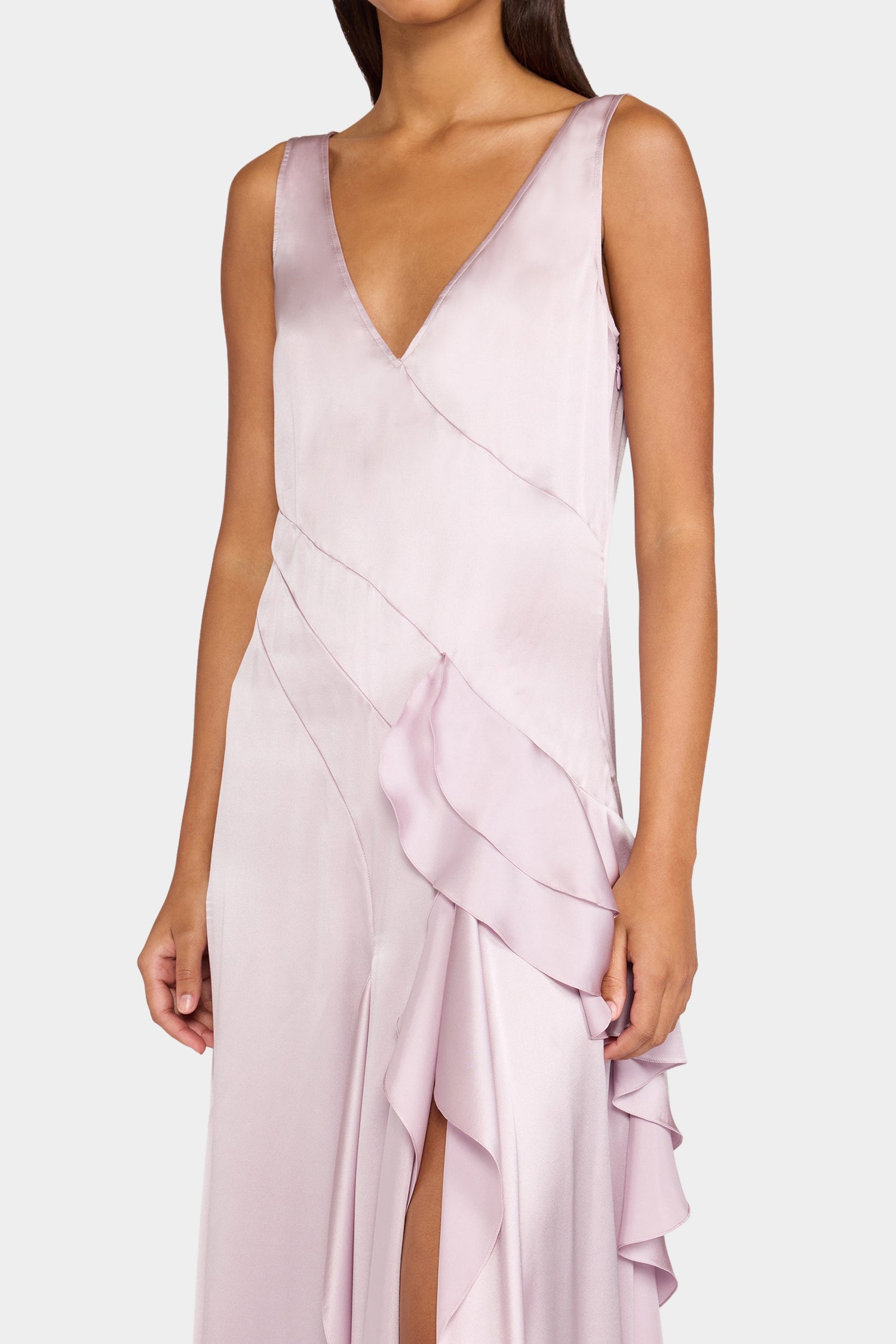 Long Silk  Satin Ruffled Dress