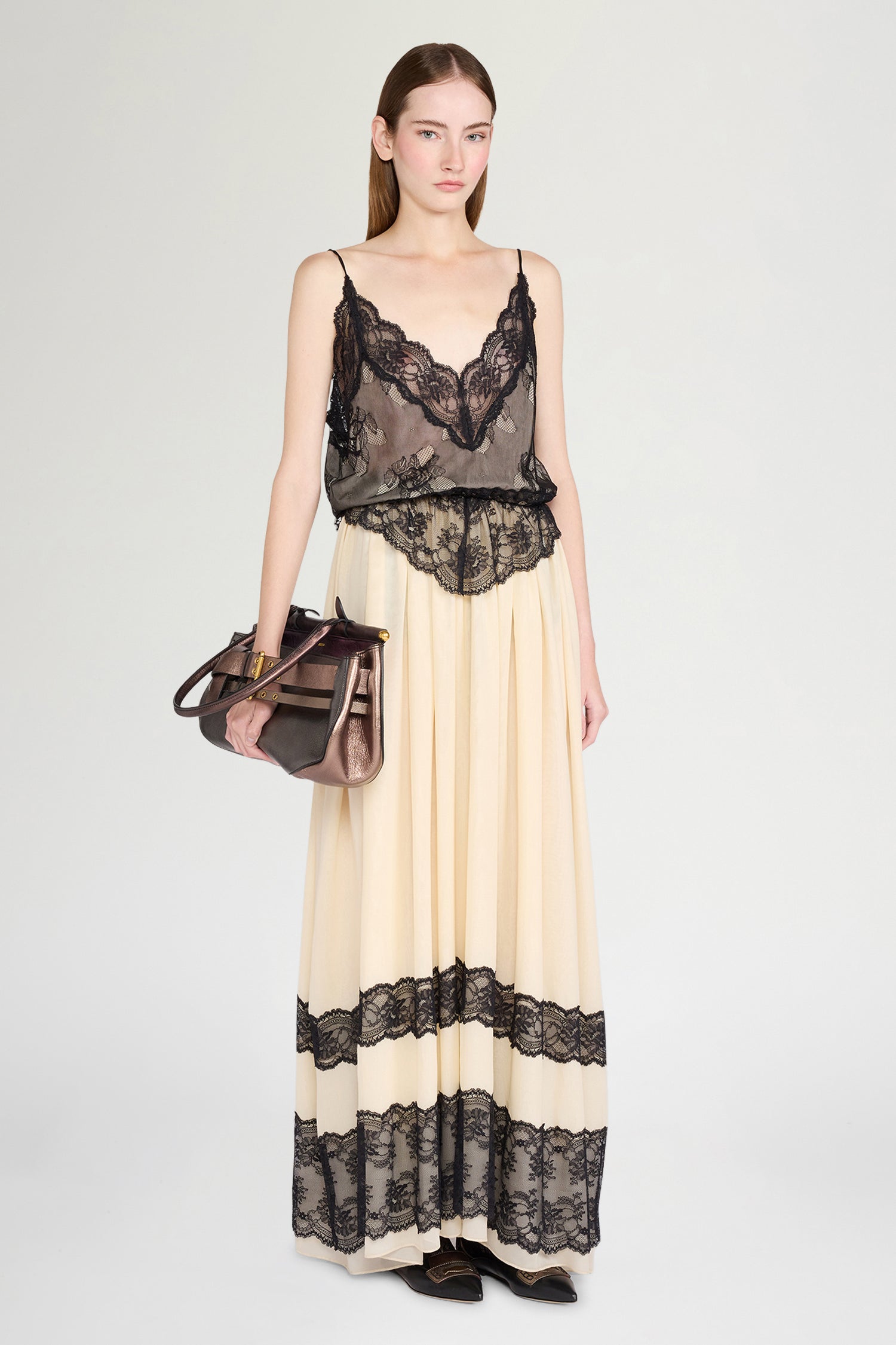 Long Slip Dress with Lace Details