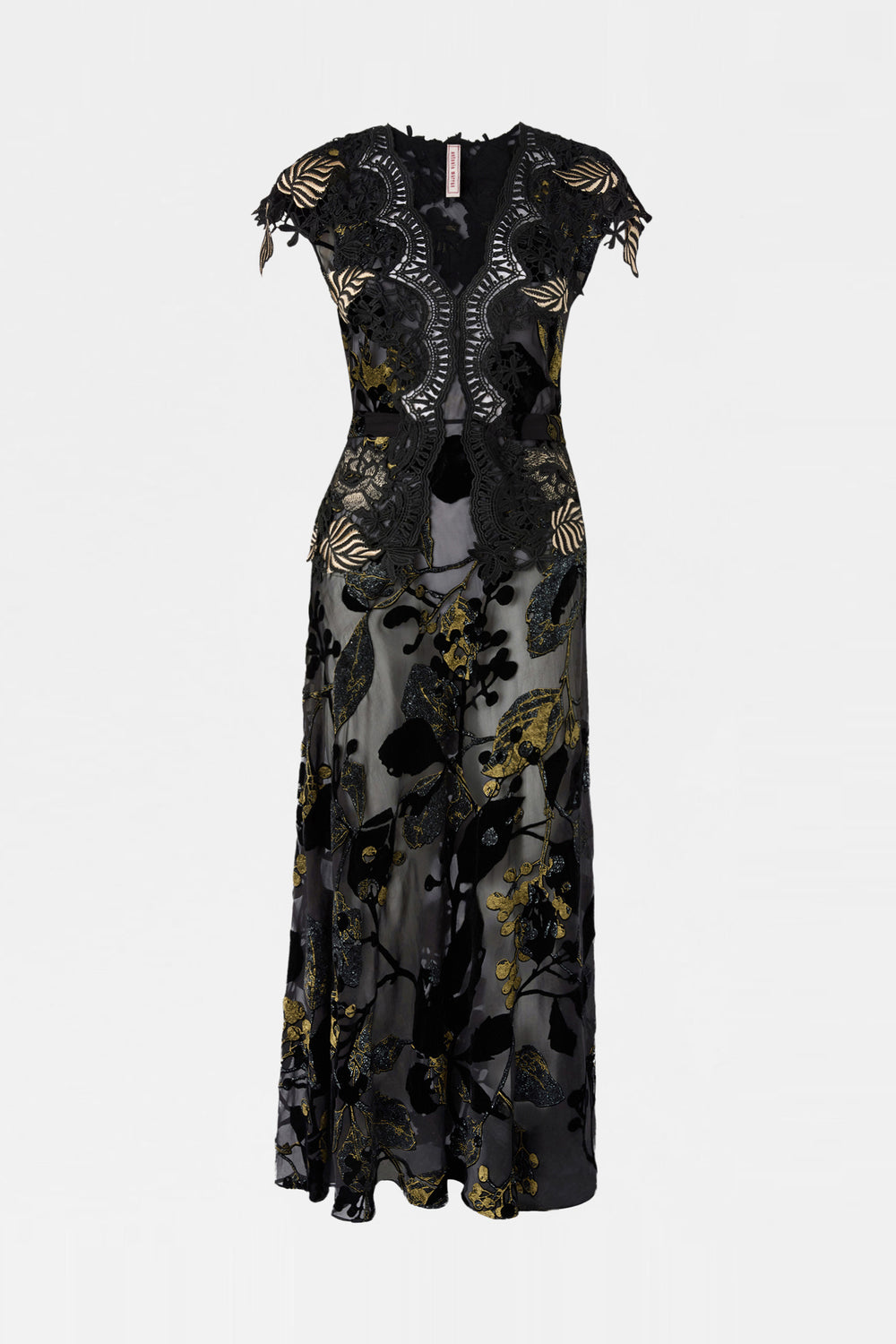 Black Gold Devoré Leaf Dress