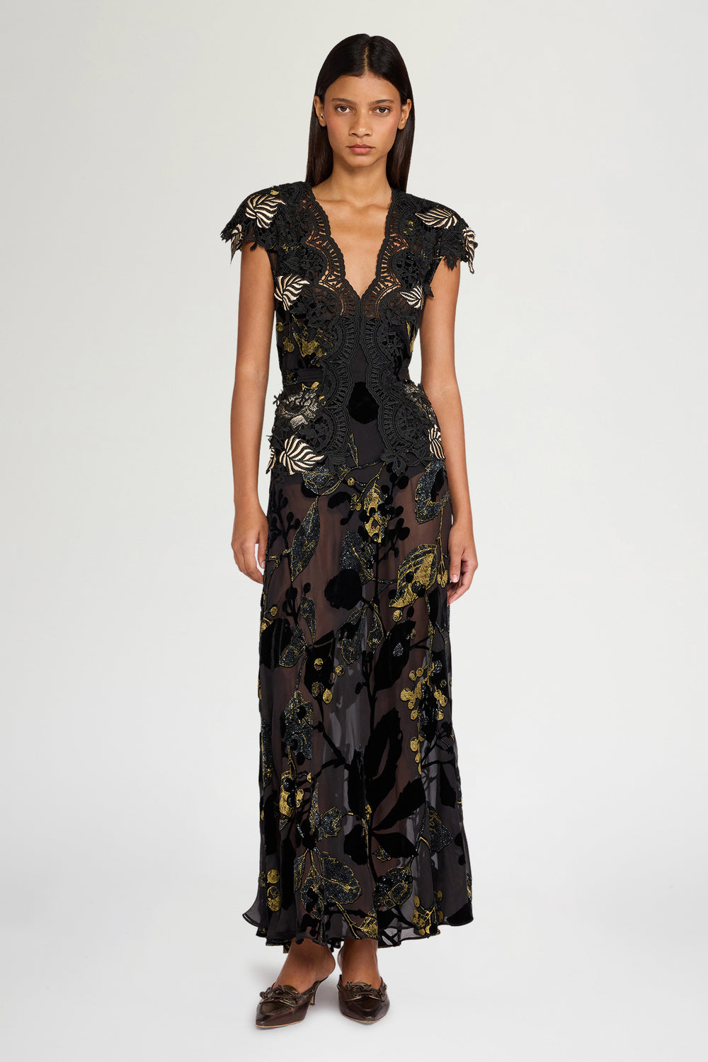Black Gold Devoré Leaf Dress