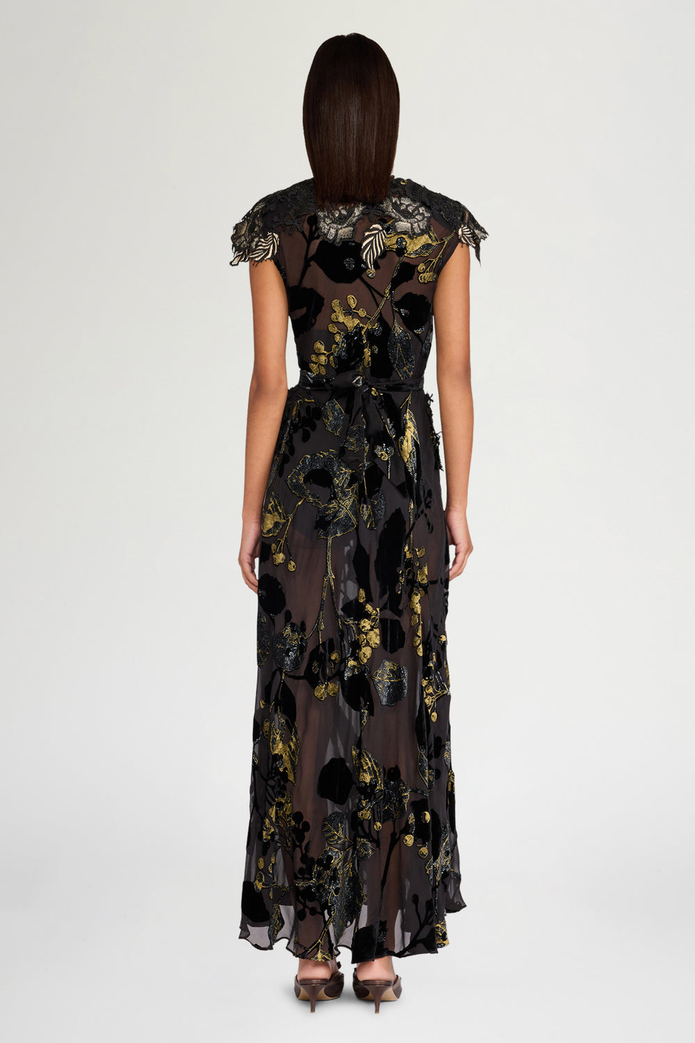 Black Gold Devoré Leaf Dress