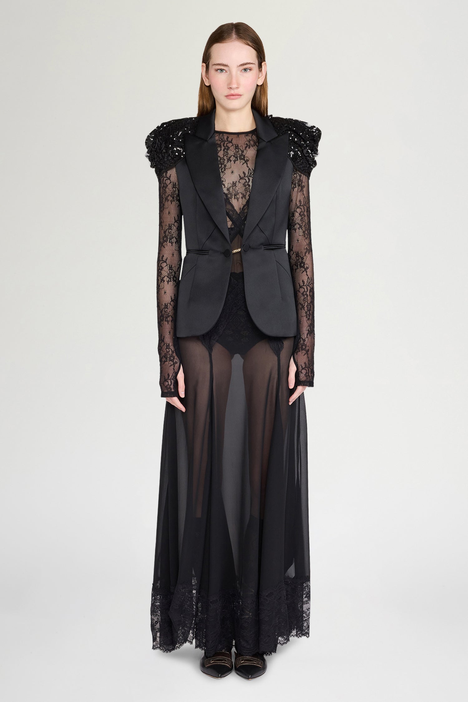 Long Sleeve Lace Sheer Dress