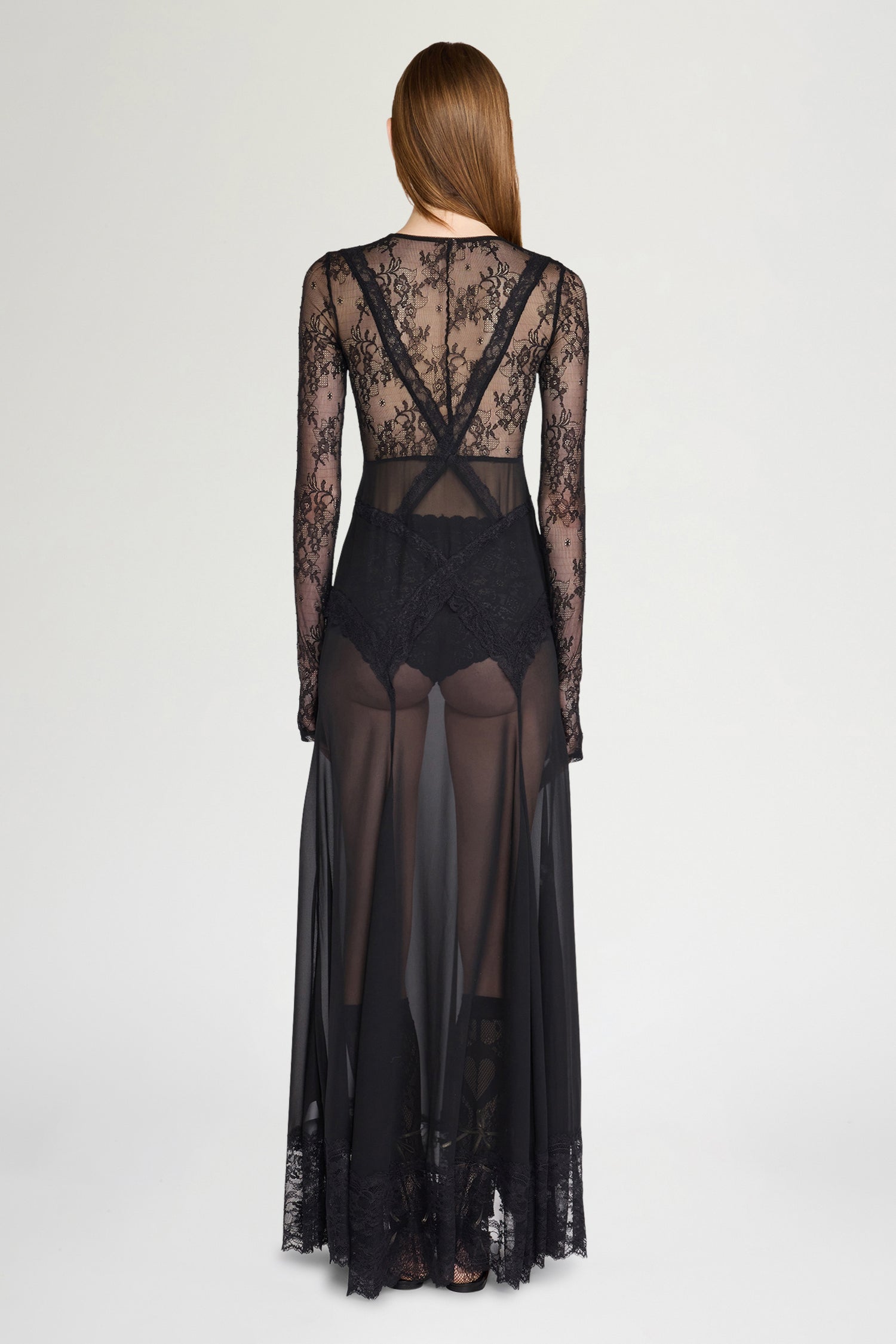 Long Sleeve Lace Sheer Dress