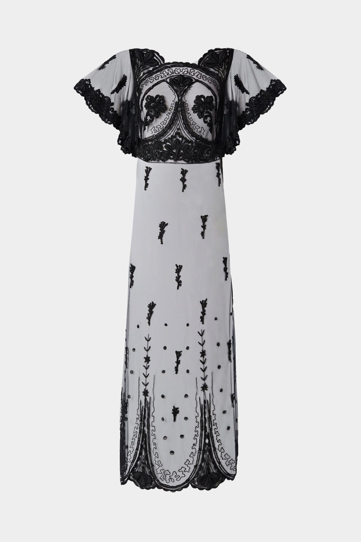 Black Embroidered Tulle Dress