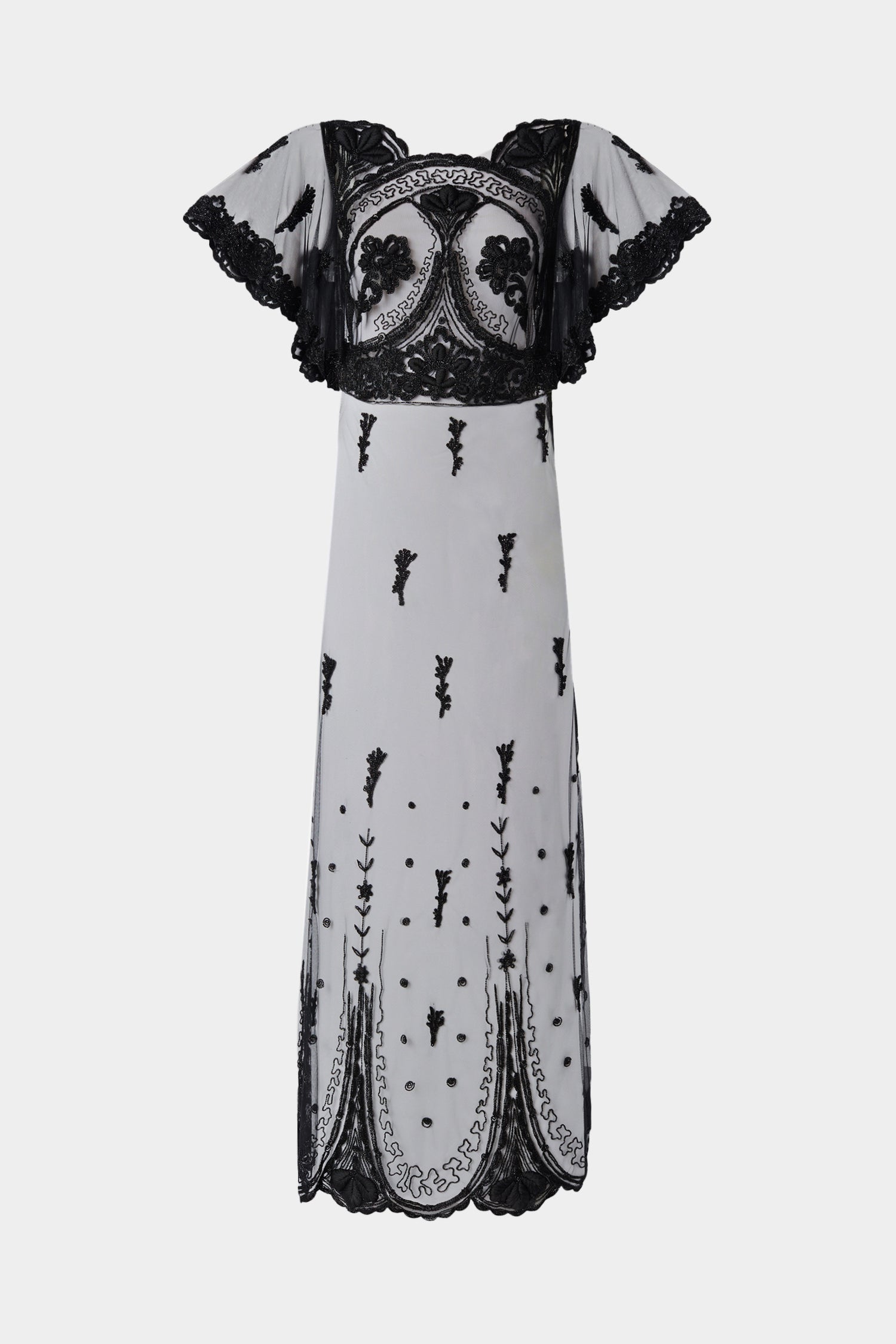 Black Embroidered Tulle Dress