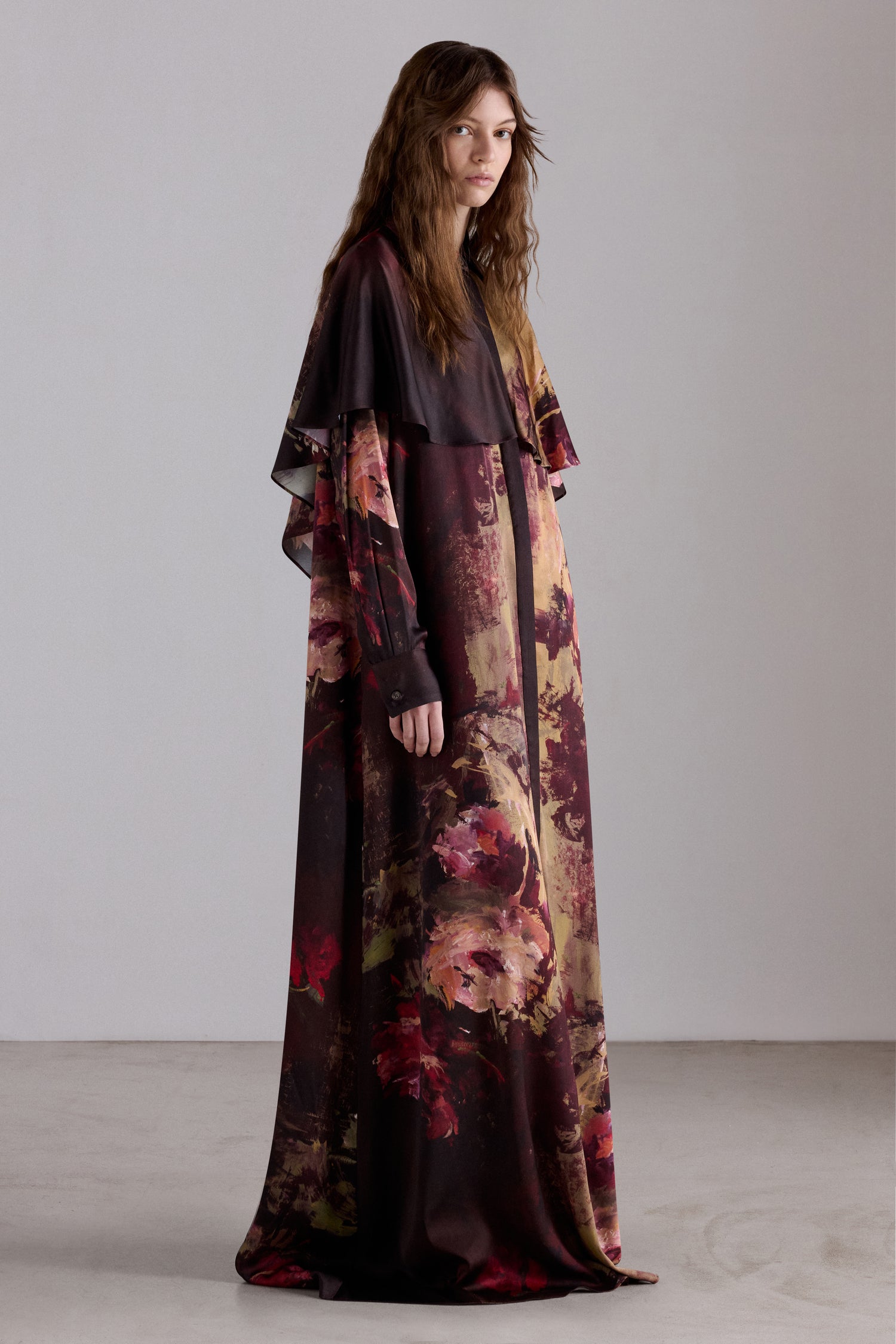 Painterly Rose Silk Chemisier Dress