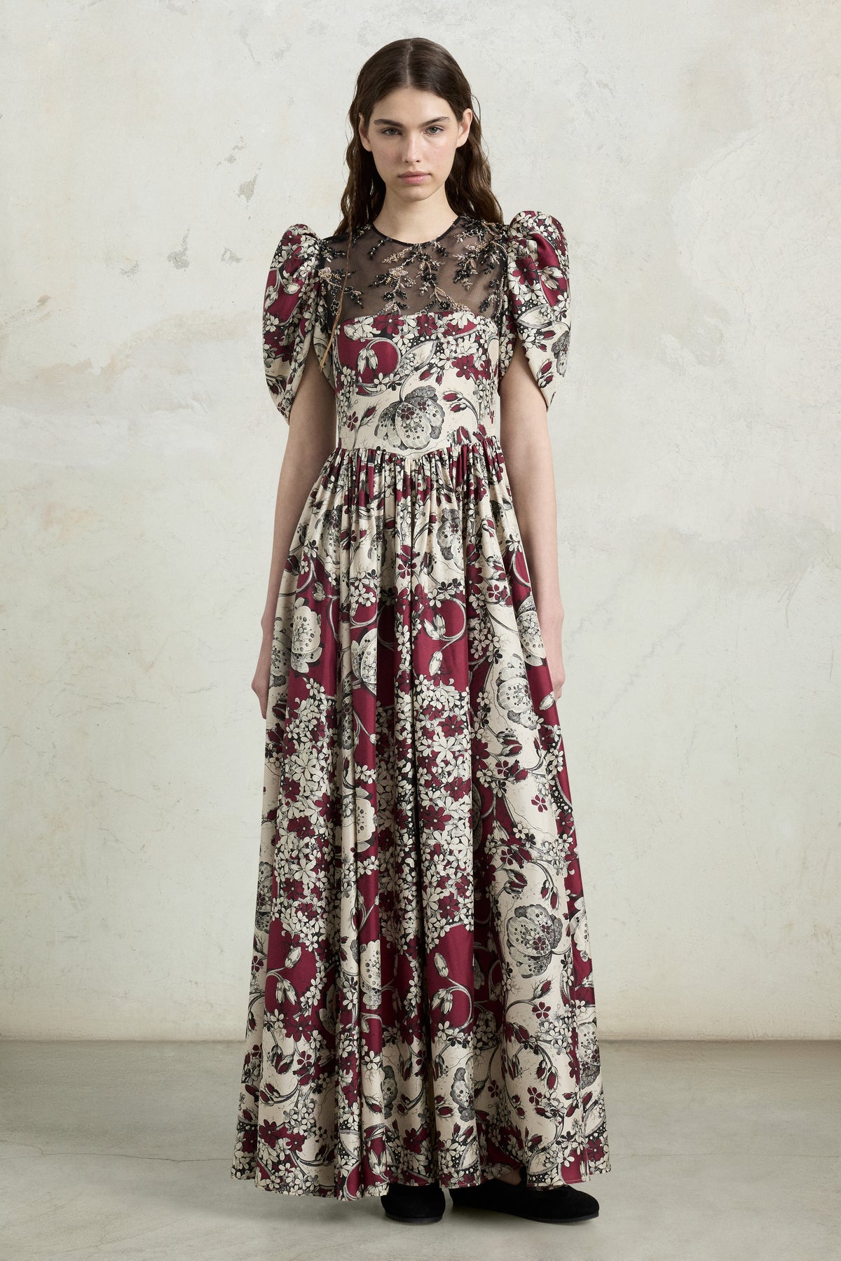 Silk Dress With Foulard Print And Embroidered Insert