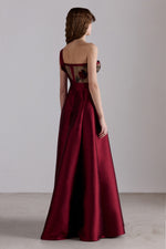 Abito Couture Floreale Bordeaux