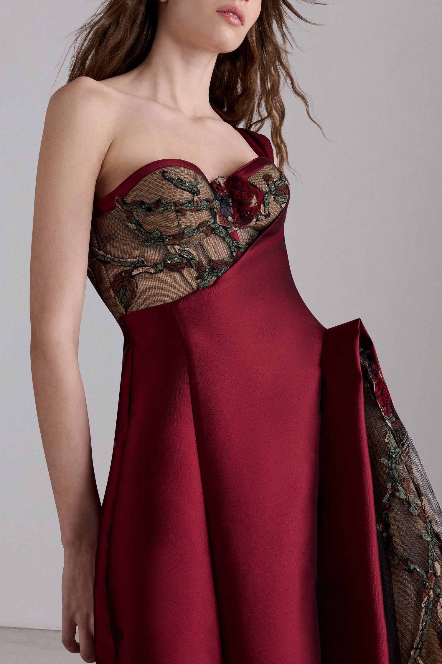 Abito Couture Floreale Bordeaux