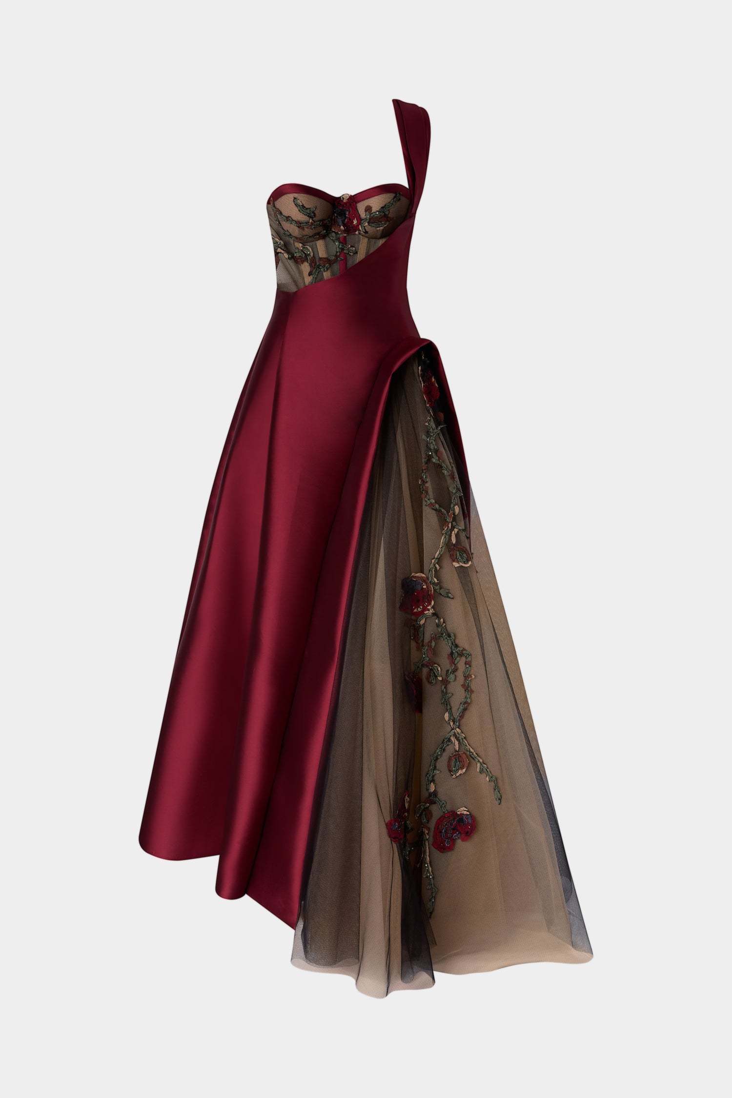 Abito Couture Floreale Bordeaux