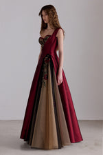 Abito Couture Floreale Bordeaux