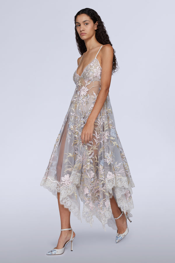 Asymmetrical Lace Midi Dress