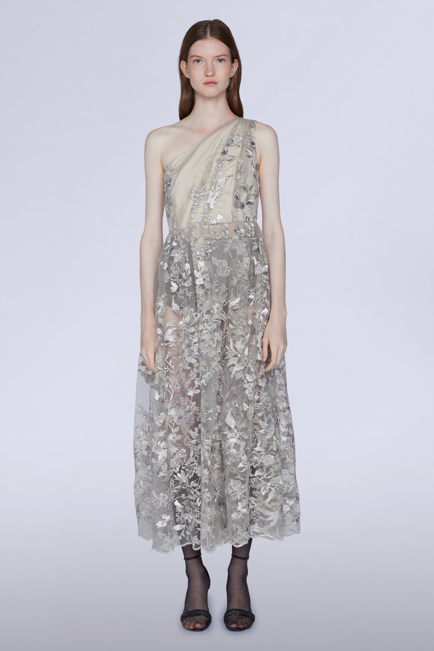 grey lace midi dress self-portrait - Grey Floral Lace Midi Dress