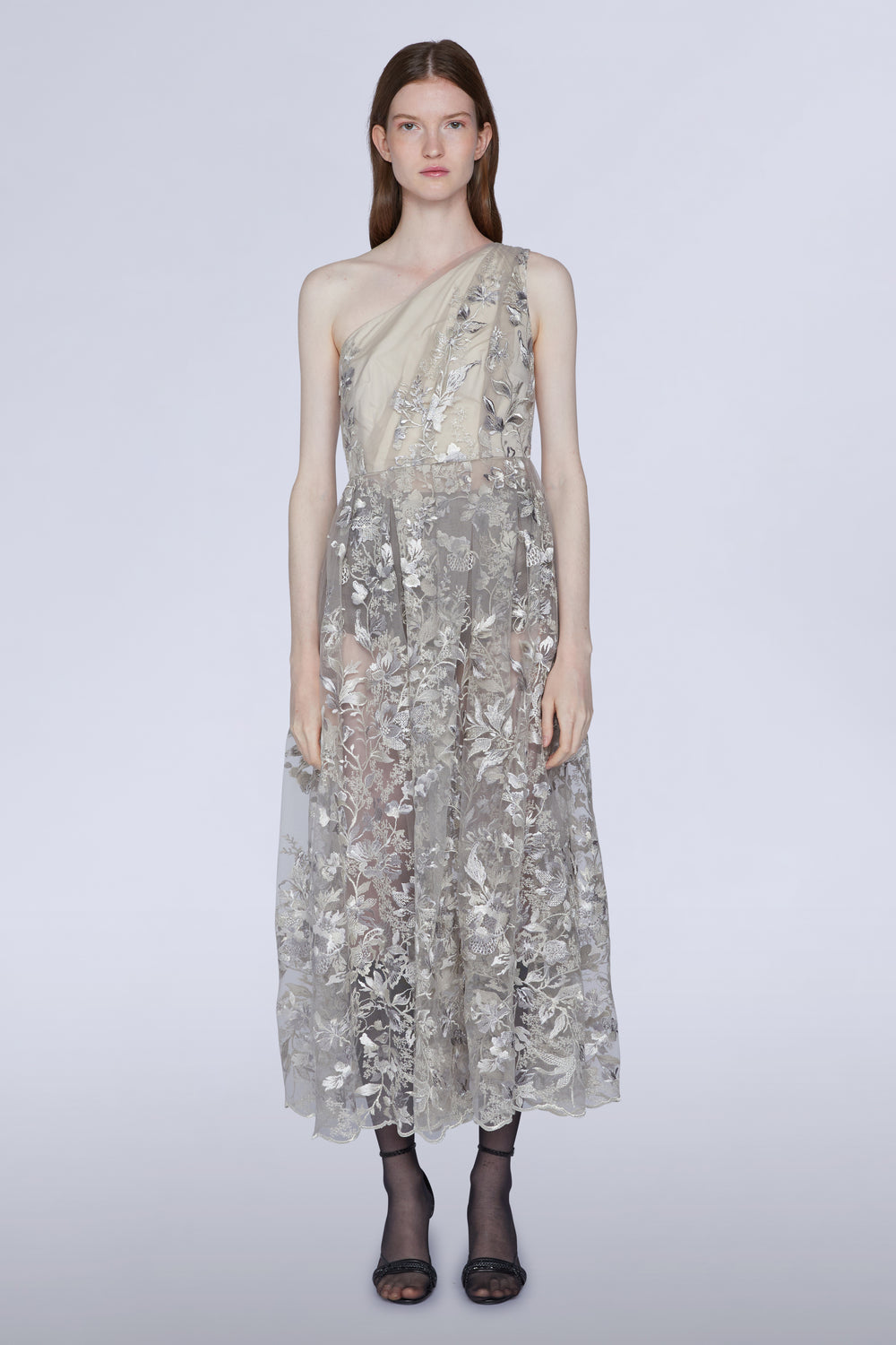 One-shoulder Lace Midi Dress