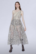 One-shoulder Lace Midi Dress