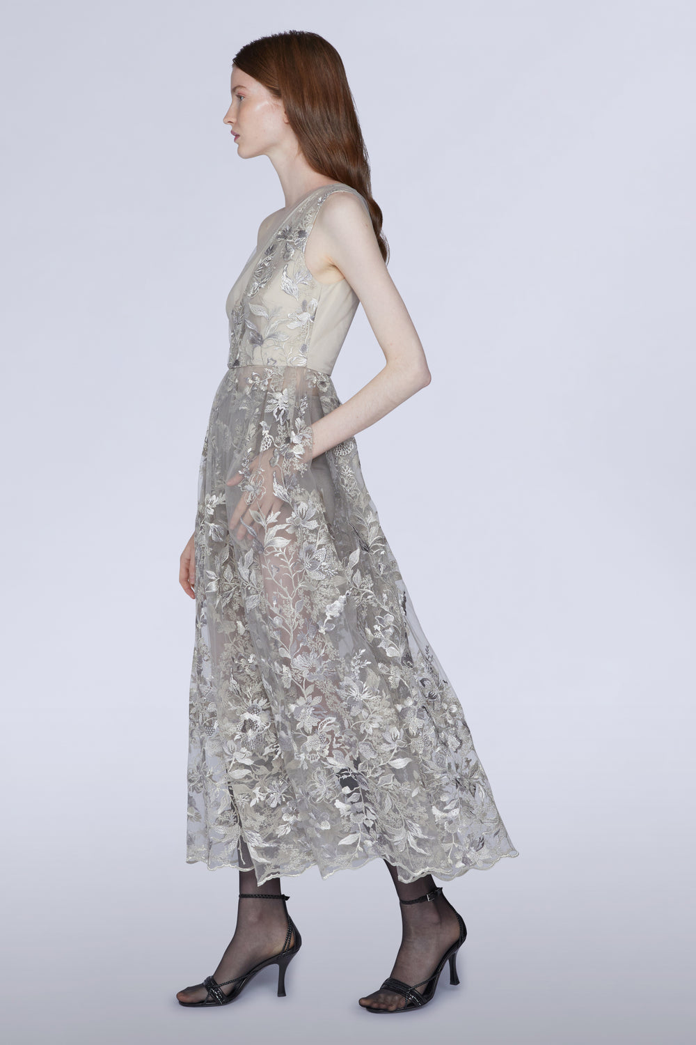 One-shoulder Lace Midi Dress