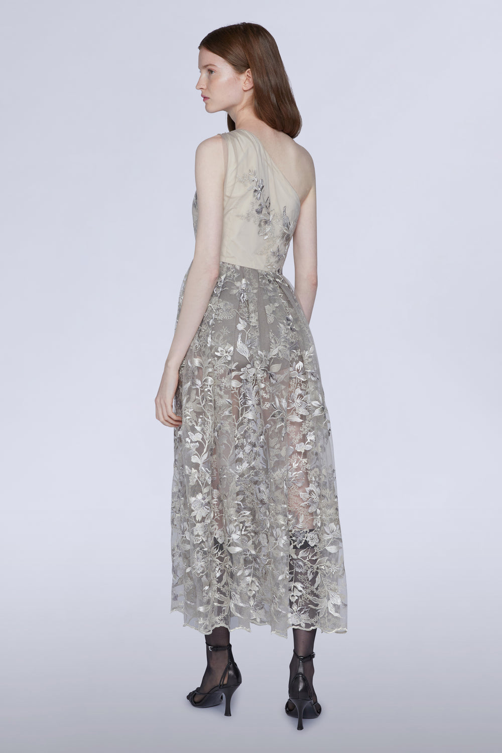 One-shoulder Lace Midi Dress