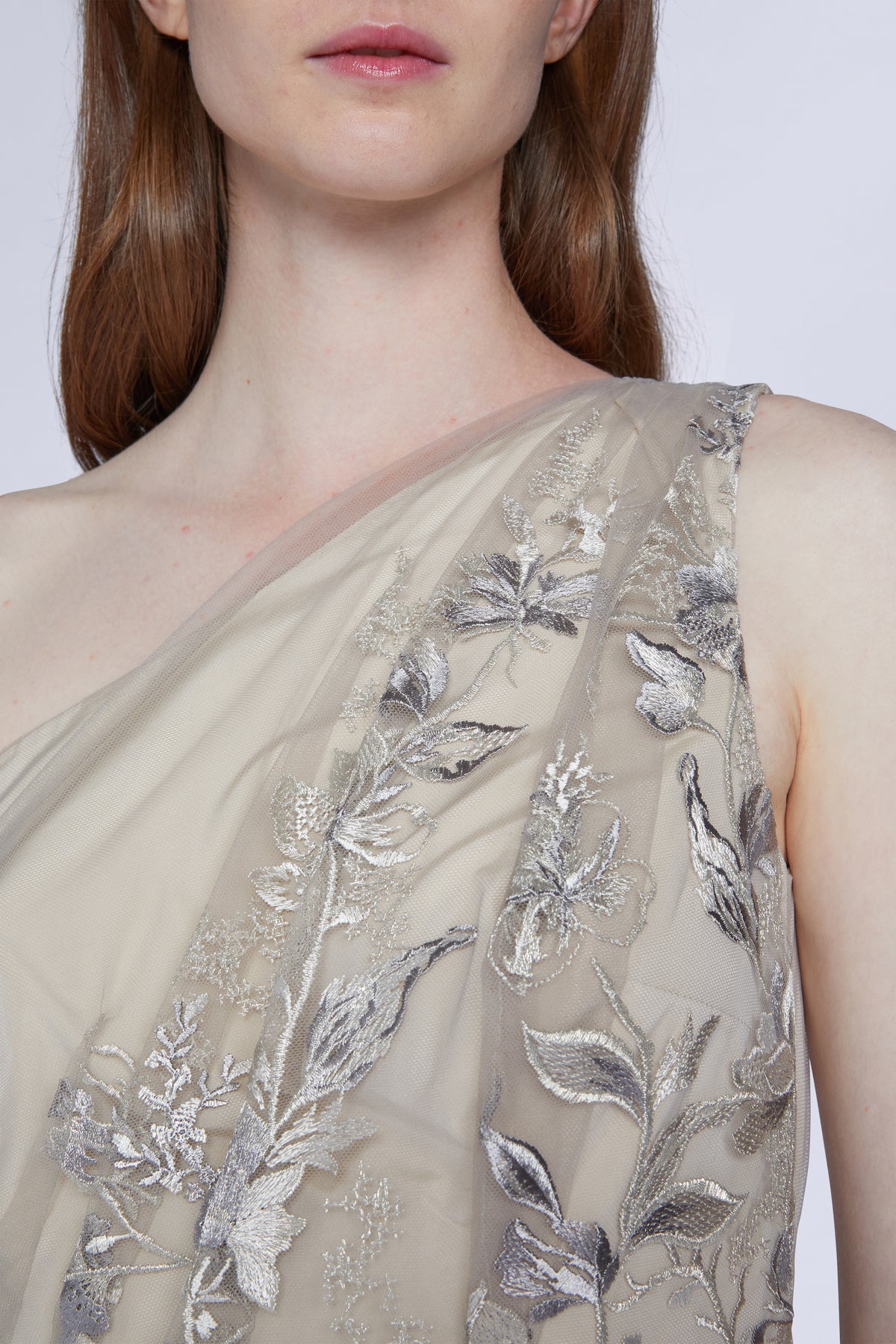 One-shoulder Lace Midi Dress