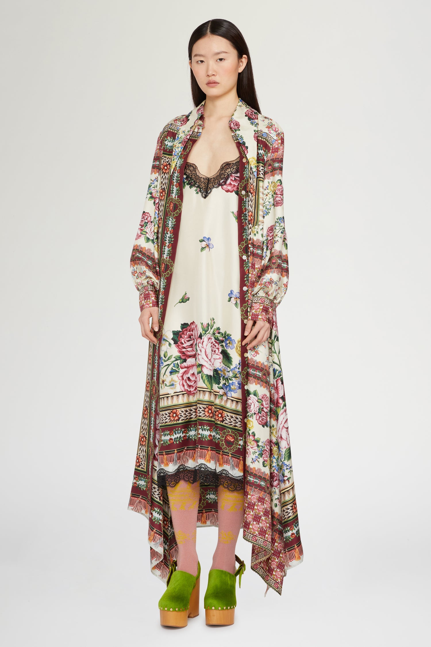 Midi Silk Dress Folk Ballad