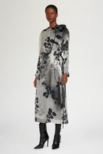 Silk Midi Dress with Waist Tie