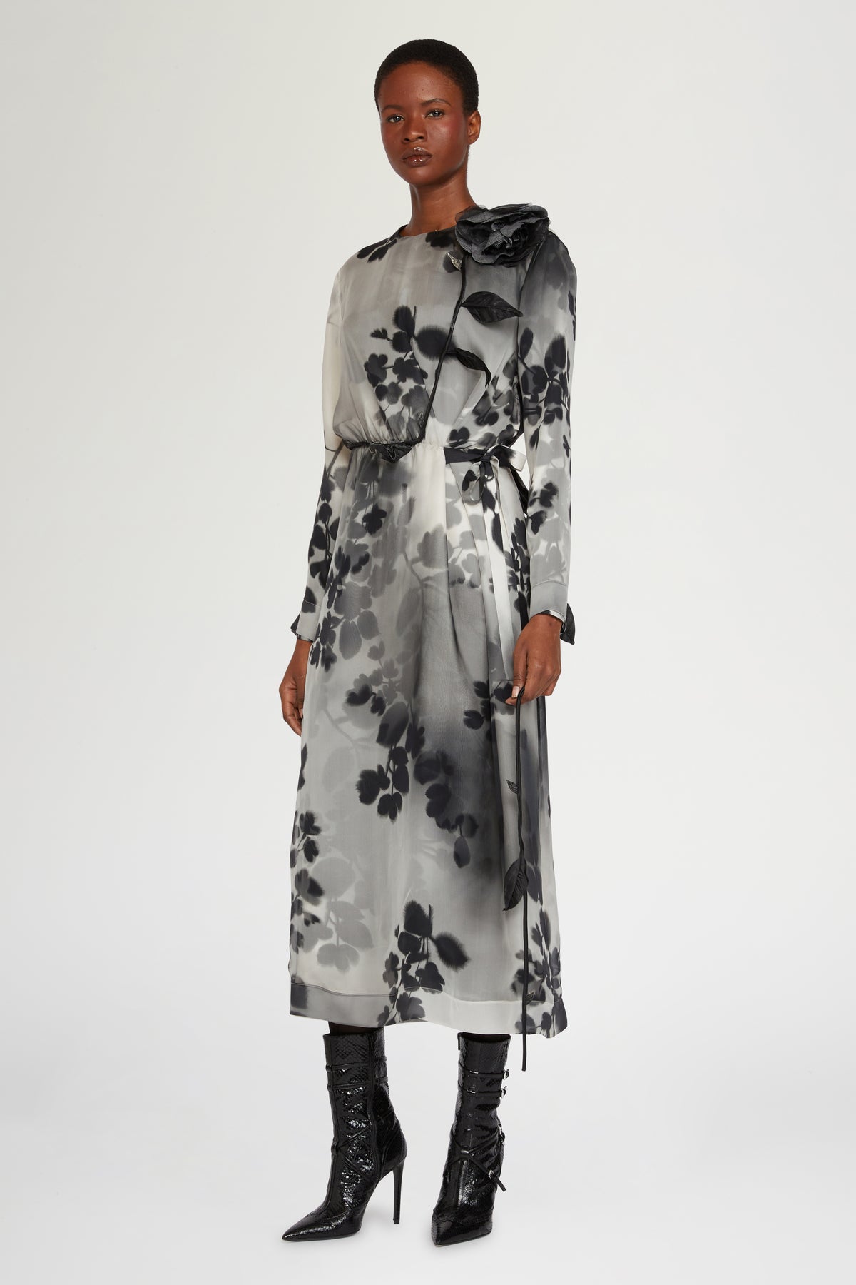 Silk Midi Dress with Waist Tie