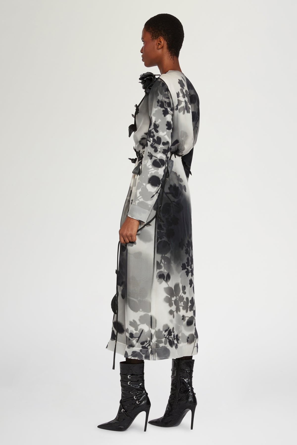 Silk Midi Dress with Waist Tie